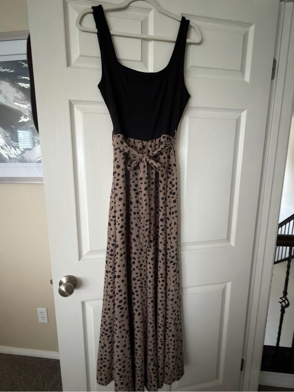 SHEIN Black & Taupe Polka-Dot Sleeveless Jumpsuit with Waist Tie